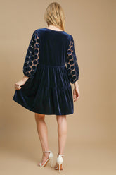Umgee Dotted Lace Sleeve Tiered Velvet Mini Dress OutfitFlow